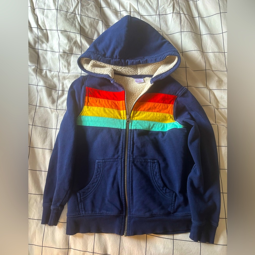 Hanna Andersson Faux Shearling French Terry Zip-Up Hoodie rainbow kids size 10